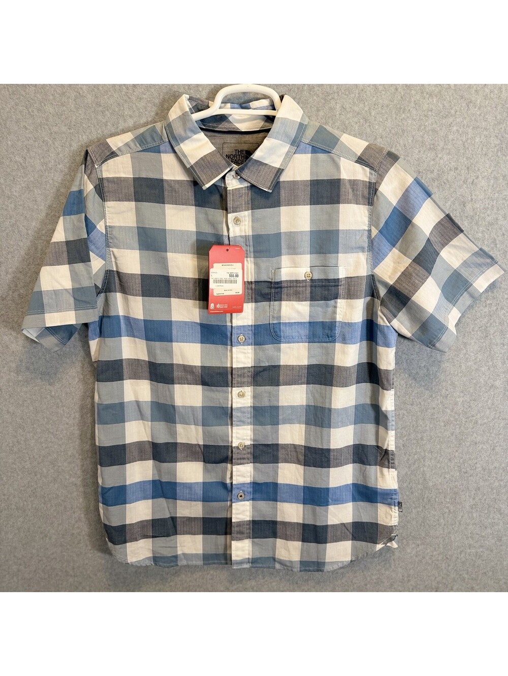 🔥NEW🔥The North Face Shirt Mens L Blue Check Short Sleeve Button Up Pocket